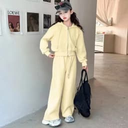ZOETOPKID 2026 Autumn Winter Girls Clothes Set Children Suit Teenager Tracksuit Jacket Hooded Crop Top + Wide Leg Pants
