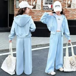 ZOETOPKID 2026 Autumn Winter Girls Clothes Set Children Suit Teenager Tracksuit Jacket Hooded Crop Top + Wide Leg Pants