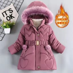 4 5 6 8 10 Years Winter Girls Coat Keep Warm Thicken Kids Jacket Hooded Zipper Fur Collar Princess Outerwear Children's Clothing