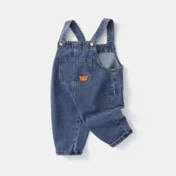 2026 New Korean Version Soft Washed Denim Children's Baby Jumpsuit Boys and Girls Front Pocket Solid Color Integrated Pants 0-5Y