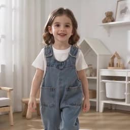 2026 New Korean Version Soft Washed Denim Children's Baby Jumpsuit Boys and Girls Front Pocket Solid Color Integrated Pants 0-5Y