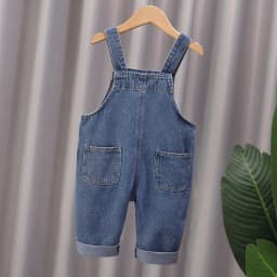 2026 New Korean Version Soft Washed Denim Children's Baby Jumpsuit Boys and Girls Front Pocket Solid Color Integrated Pants 0-5Y