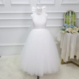 White Chiffon Satin Wedding Dress, Elegant Girl Beauty Pageant Long Dress, Fancy Ball Girl Carnival Costume