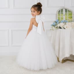 White Chiffon Satin Wedding Dress, Elegant Girl Beauty Pageant Long Dress, Fancy Ball Girl Carnival Costume