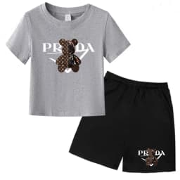 Kids Letters T-shirt Summer Two-piece Clothing Short-Sleeved Top+Shorts Boy Girl 3-12Yrs Casual Sports Jogging Coat Sweating Set