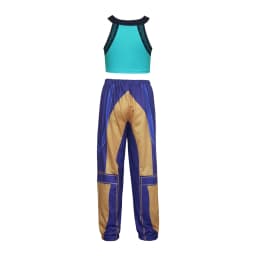 Girl Singer Band Performance Uniform Dance Costume 2Pcs Lotus Print Sleeveless Vest Elastic Waist Trousers 80s Streetwear Outfit