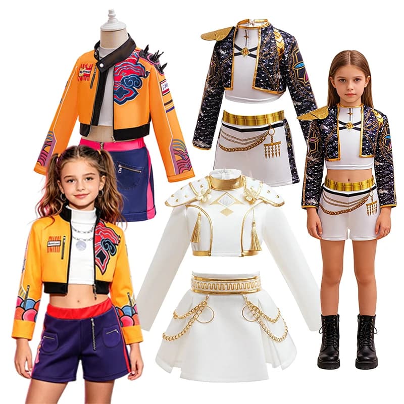 Girls Kids Idol Singer Stage Performance Costume Set Hip Hop Cosplay Outfit Jacket Top Shorts Skirt for Talent Show Party