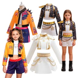 Girls Kids Idol Singer Stage Performance Costume Set Hip Hop Cosplay Outfit Jacket Top Shorts Skirt for Talent Show Party