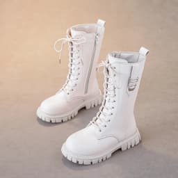 Elegant Zipper Baby Girl Casual Fashion Boots Autumn/winter Round Toe Warm Thick Sole Lace Comfortable Children's Midsole Boots