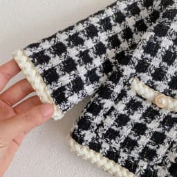 Spring and Autumn Two-Piece New Baby Girl Black Checkered Long-Sleeved Shirt with Open Top Jacket and Shorts
