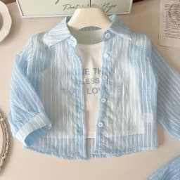 Summer New Girls Sunscreen Set Stripe Long Sleeve Shirt+Vest+Shorts Suit For 2-10Y Kids Fashion Sun UV Protection 3Pcs Outfit