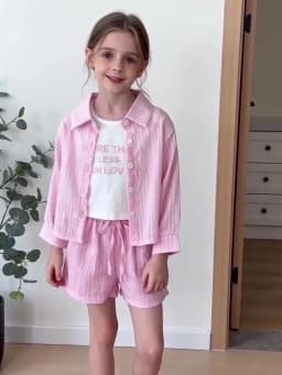 Summer New Girls Sunscreen Set Stripe Long Sleeve Shirt+Vest+Shorts Suit For 2-10Y Kids Fashion Sun UV Protection 3Pcs Outfit