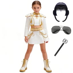 Girls Knight General Cosplay Costume White Gold Outfit Long Sleeve Top Skirt Set For Halloween Carnival Theme Party