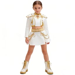 Girls Knight General Cosplay Costume White Gold Outfit Long Sleeve Top Skirt Set For Halloween Carnival Theme Party