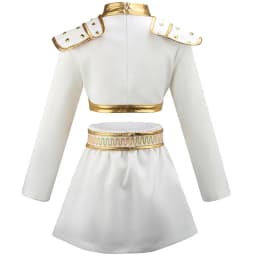 Girls Knight General Cosplay Costume White Gold Outfit Long Sleeve Top Skirt Set For Halloween Carnival Theme Party