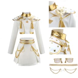 Girls Knight General Cosplay Costume White Gold Outfit Long Sleeve Top Skirt Set For Halloween Carnival Theme Party