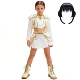 Girls Knight General Cosplay Costume White Gold Outfit Long Sleeve Top Skirt Set For Halloween Carnival Theme Party