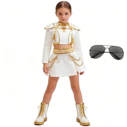 Girls Knight General Cosplay Costume White Gold Outfit Long Sleeve Top Skirt Set For Halloween Carnival Theme Party