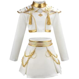 Girls Knight General Cosplay Costume White Gold Outfit Long Sleeve Top Skirt Set For Halloween Carnival Theme Party
