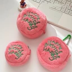 Pink Polka Dot Cute Plush Portable Wallet Mini Coin Purse Earphone Cable Organiser Coin Pouch Cake-Shaped Storage Bag