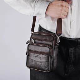 Men's Genuine Leather Crossbody Bag High Quality Zipper Pocket Retro Business Messenger Bag for Men