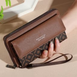 1pc Classic Men's Faux Leather Wallet, Double Layer with Snap Closure, Zippered Card Holder & Photo Compartment, Color blocking