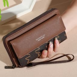1pc Classic Men's Faux Leather Wallet, Double Layer with Snap Closure, Zippered Card Holder & Photo Compartment, Color blocking