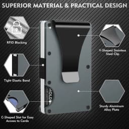 Minimalist Wallet for Men & Women Slim RFID Wallet, Scratch Resistant, Credit Card Holder & Money Clip, Easily Removable Money