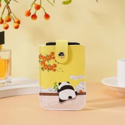 Chinese Style Cat & Orange Printed PU Leather Snap Button Card Holder