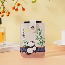 Chinese Style Cat & Orange Printed PU Leather Snap Button Card Holder