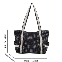 Korean Vintage Canvas Shoulder Bag Women Cute Lace Large Capacity Tote Bag Multi Pocket Handbag Fashion Round Dot Underarm Bag