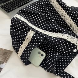 Korean Vintage Canvas Shoulder Bag Women Cute Lace Large Capacity Tote Bag Multi Pocket Handbag Fashion Round Dot Underarm Bag