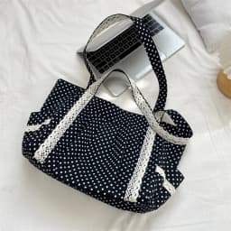 Korean Vintage Canvas Shoulder Bag Women Cute Lace Large Capacity Tote Bag Multi Pocket Handbag Fashion Round Dot Underarm Bag