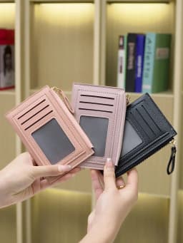Minimalist Ultra-Thin Coin Wallet Fashionable and Portable PU Leather Wallet Multifunctional Credit Card Clip Zipper Card Holder