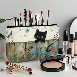 Black Cat Floral Zipper Pouch - Durable, Fade-Resistant Cosmetic Bag, Gift for Sisters, Friends, Cat Lovers | Vibrant Design