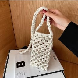 Hollow-out Woven Crochet Small Crossbody Phone Bag Women Fashion Solid Color Lightweight Braided Shoulder Handbag Crossbody Bags