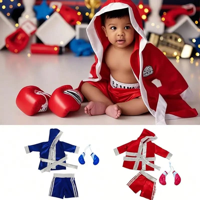 Newborn Photography Outfit Baby Boxing Robe Set Gloves Shorts Props Champion Costume