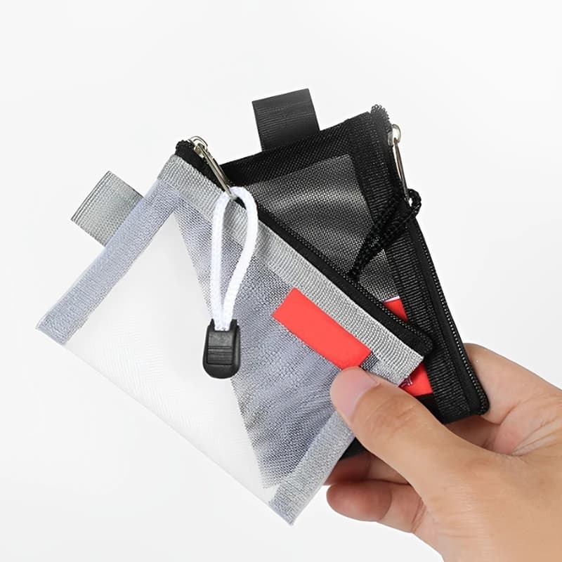 Nylon Mesh Card Storage Bags Mini Transparent Grid Bus ID Credit Card Holder Zipper Pouch Traveling Small Coin Wallet File Bag
