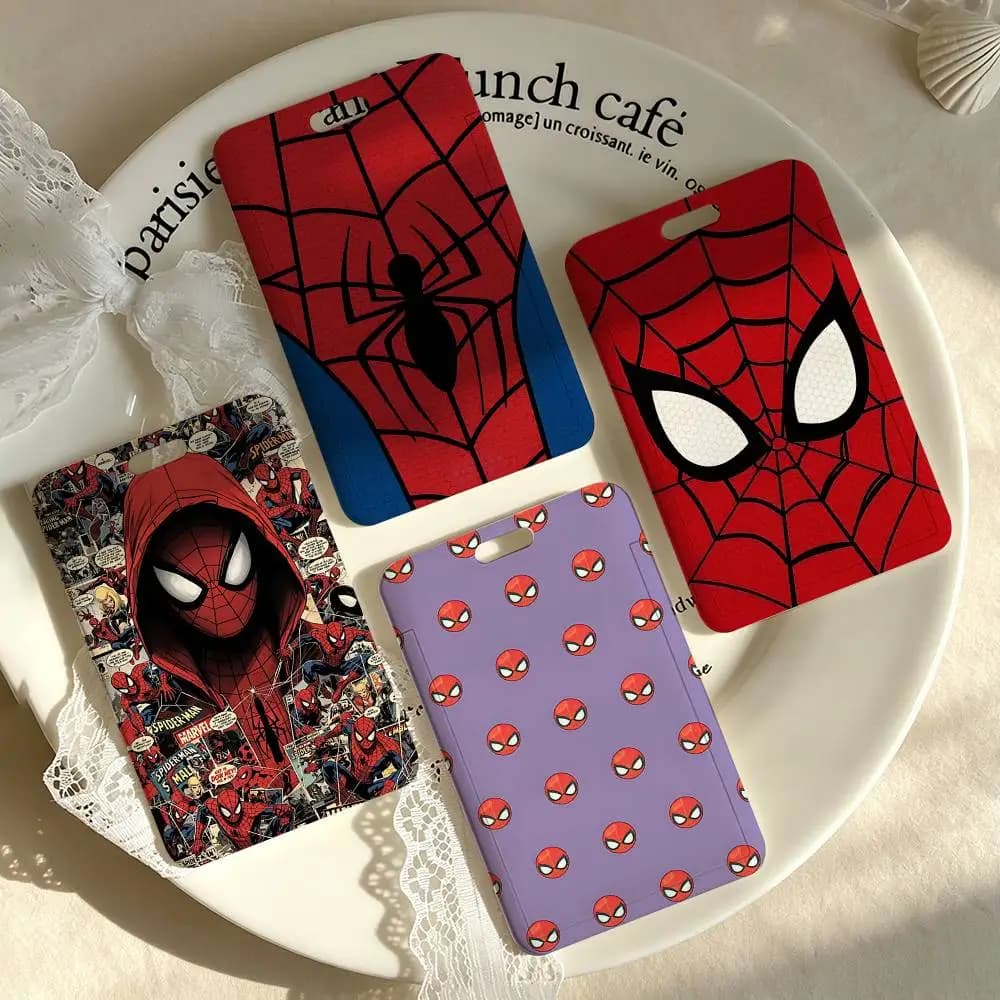 Cool Spider-Man Card Holder, Leather Card Storage Box, Key Chain, Access Tag Holder, ID Card Holder, Key Chain