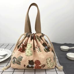 Japanese Cute Bento Bag Tote Canvas Lunch Bags Cartoon Anime Drawstring Bag Foldable Holds Two Lunch Boxes