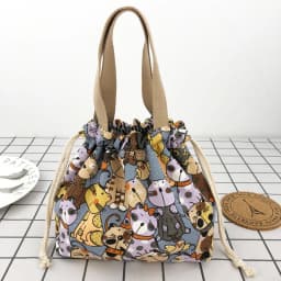 Japanese Cute Bento Bag Tote Canvas Lunch Bags Cartoon Anime Drawstring Bag Foldable Holds Two Lunch Boxes