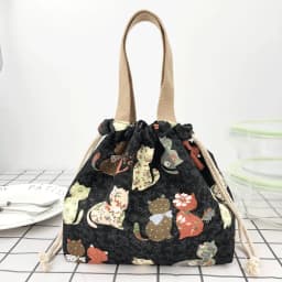Japanese Cute Bento Bag Tote Canvas Lunch Bags Cartoon Anime Drawstring Bag Foldable Holds Two Lunch Boxes