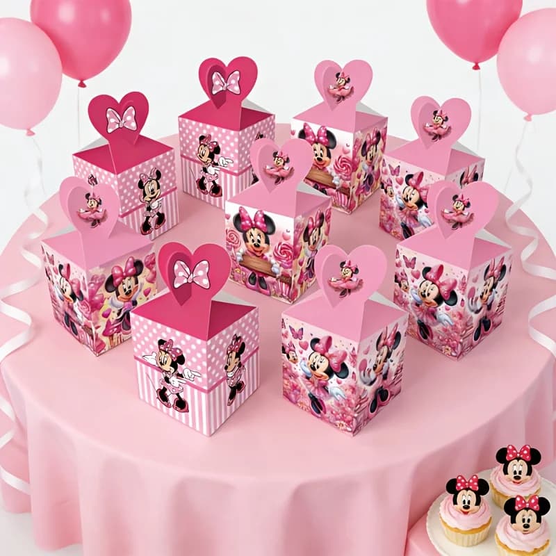 12pcs Minnie Party Gift Boxes, High Beauty Party Gift Boxes, Festival Party Gift Storage Boxes, Party Supplies,shopping bag