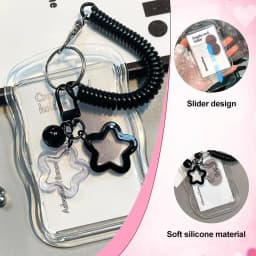Cute Photocard Holder Keychain Kpop Photo Card Holder Star Wave Transparent Pc Holder for Student Card Photo Protector