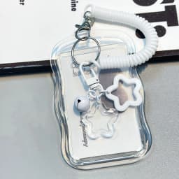 Cute Photocard Holder Keychain Kpop Photo Card Holder Star Wave Transparent Pc Holder for Student Card Photo Protector