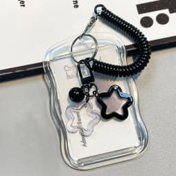 Cute Photocard Holder Keychain Kpop Photo Card Holder Star Wave Transparent Pc Holder for Student Card Photo Protector