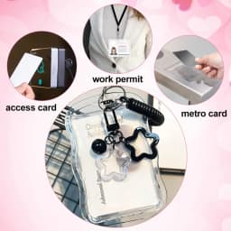 Cute Photocard Holder Keychain Kpop Photo Card Holder Star Wave Transparent Pc Holder for Student Card Photo Protector
