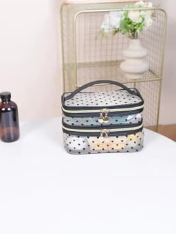 Double-layers Black Mesh Cosmetic Bag Travel Portable Large-Capacity Makeup Case Organizer Storage Pouch Zipper Toiletry Bags