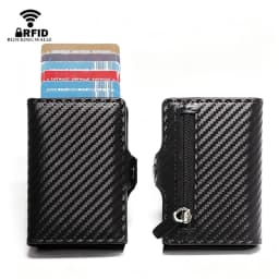 Carbon Fiber Wallet For Men Credit Card Holder RFID Blocking Thin Mini Aluminium Metal Wallets Coin Pocket Money Bag Vallet