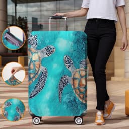 Double Turtle Deep-Sea Pattern Luggage Protection Cover, Suitable for 18-32 Inch Covers, Handle Gloves, Travel Accessory